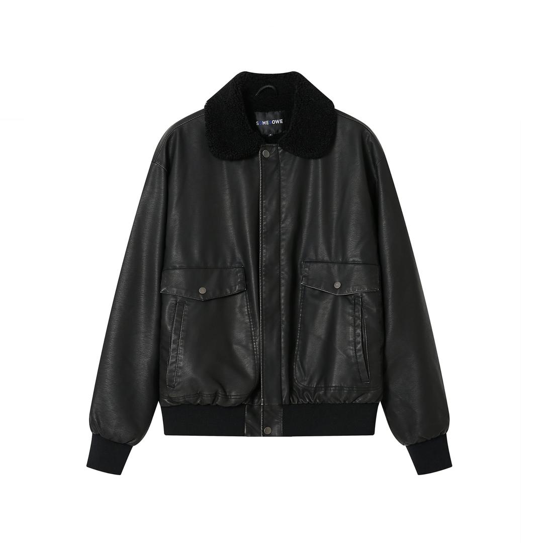 Vintage Fleece Collar Flight Jacket Black - S