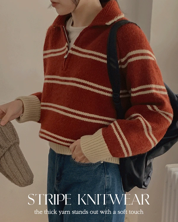 [울15%]폴링 스트라이프 아노락 니트