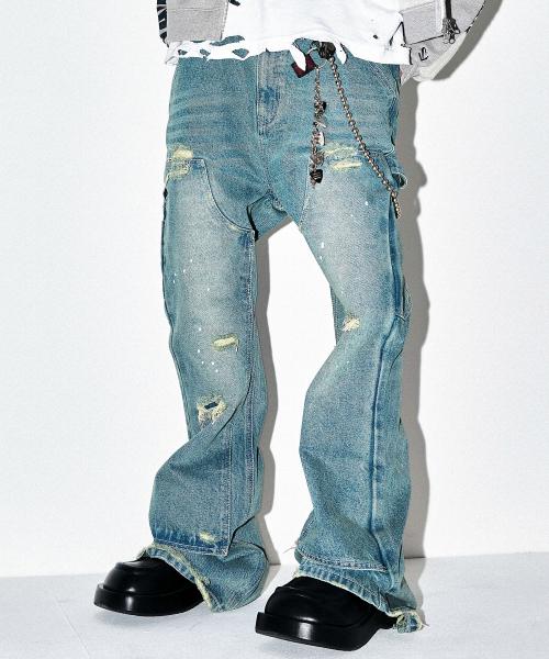 DOUBLE KNEE BOOT CUT JEANS, BLUE