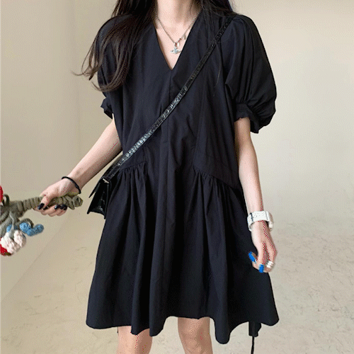 당일출고 화이트 셔츠 숏원피스 브이넥 사브작 주름치마 허리 스트랩 셔링 리본 블랙 공주 미니 드레스 썸머 여름 박시 퍼프 a라인 반팔 일자 러블리 원피스