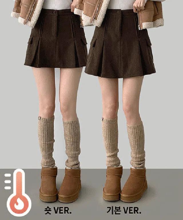 ~2XL[융털기모,속바지O/기장선택]코듀로이 융털기모 A라인 플리츠 겨울 치마바지 스커트