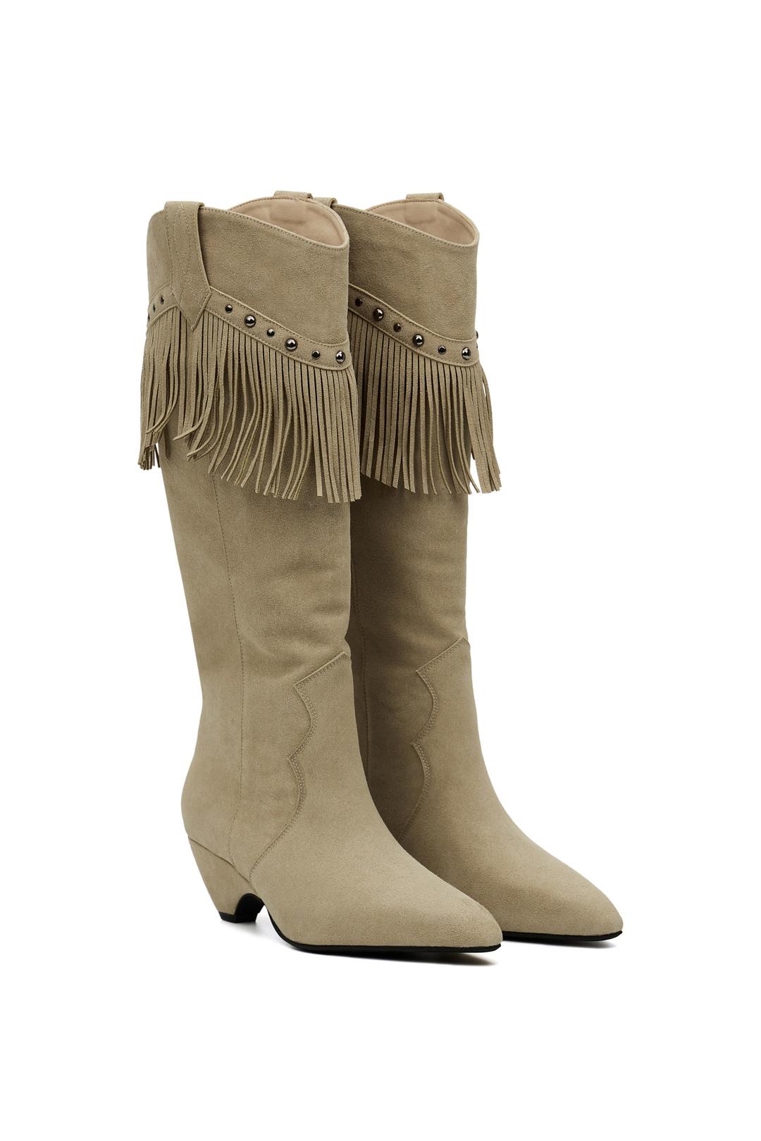 DEINET FRINGE LONG BOOTS IN SUEDE BEIGE