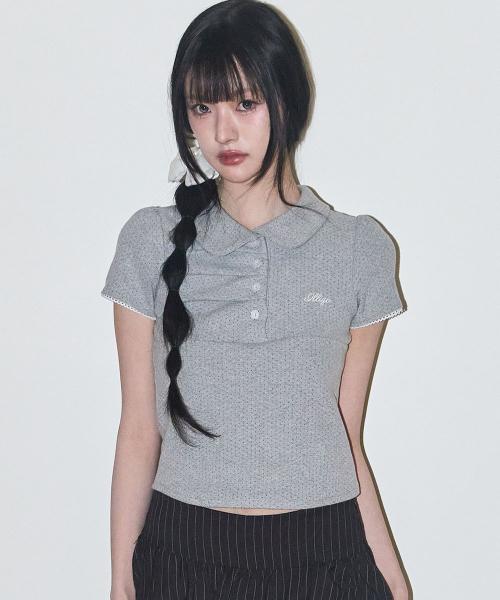 도트 핀턱 카라 티 멜란지