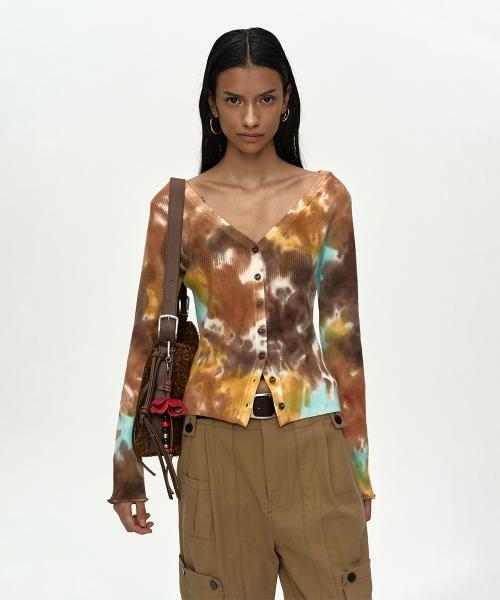 MULTI-DYE KNIT CARDIGAN atb1471w(BROWN)