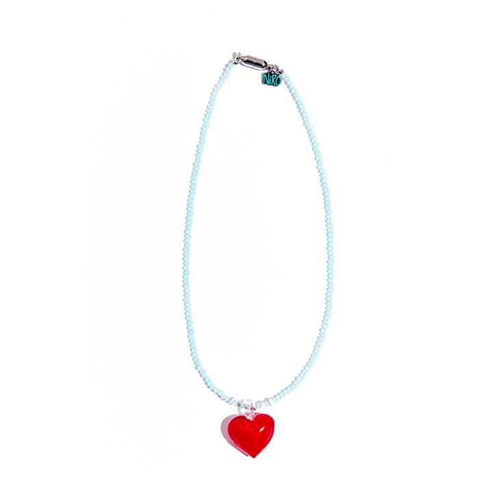 RED HEART SKYBLUE BEADS NECKLACE #87