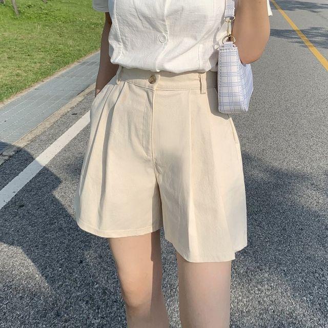 [허리남음제로] 4부 코튼 하이웨스트 핀턱 반바지