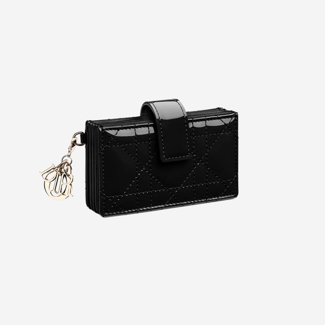 Dior Lady 5-Gusset Card Holder Patent Cannage Calfskin Black