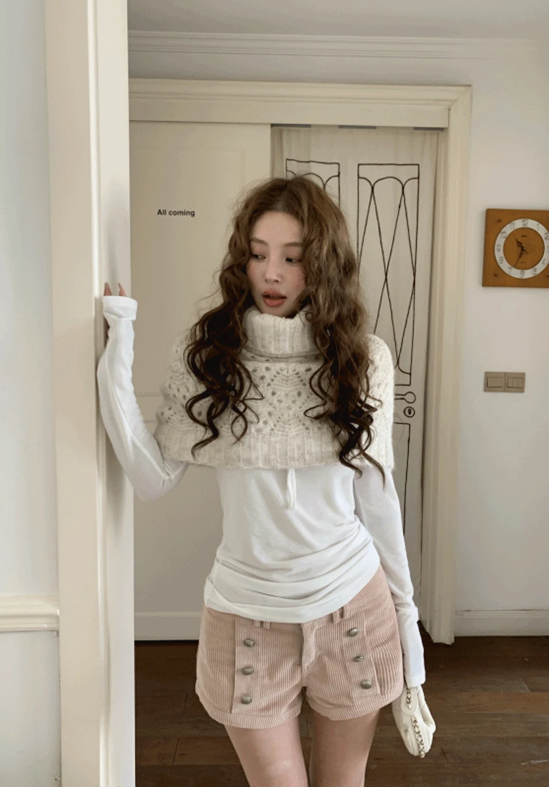 펀칭 터틀넥 케이프 니트(7997)