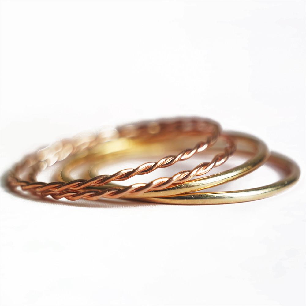 열손가락 레이어드 민자/꼬임 10k실반지