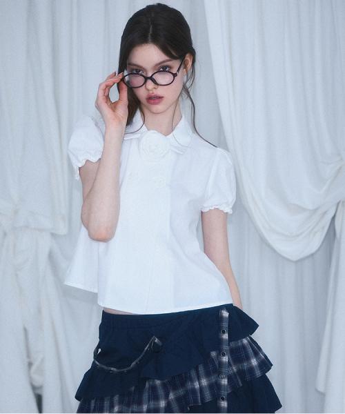 Button Bell Cotton Blouse [White]