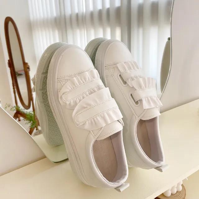 [당일출고/고퀄리티] 하이틴 프릴 레이스 벨크로 찍찍이 키높이 슬립온 봄신상 스니커즈
