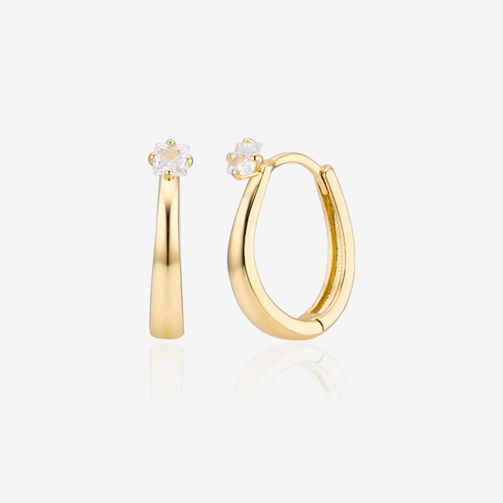 골드앤디어 14K 사각 큐빅 라운드 원터치 귀걸이