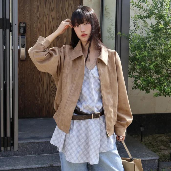 Marron suede jacket - beige