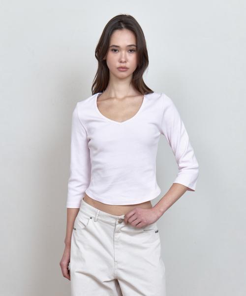 C 90S LINE V-NECK T-SHIRT_LIGHT PINK