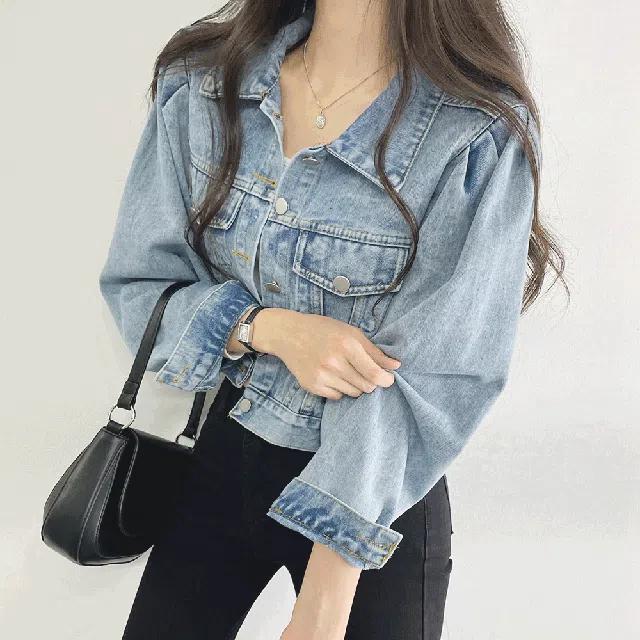 [가을신상] 퍼프숄더 크롭 데님 청 자켓 (1color)