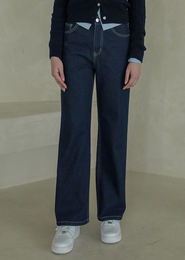 Lossy Row semi-wide denim pants [Normal Blue]