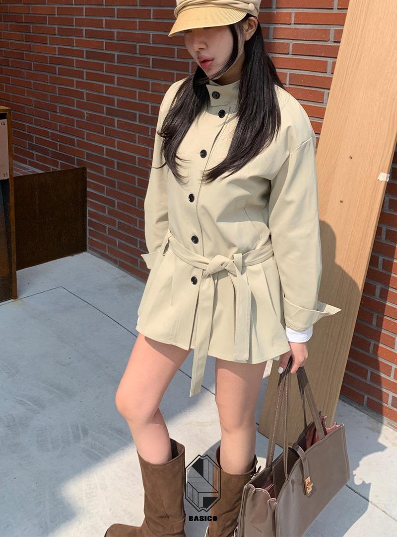플리츠 벨트 트렌치 자켓
