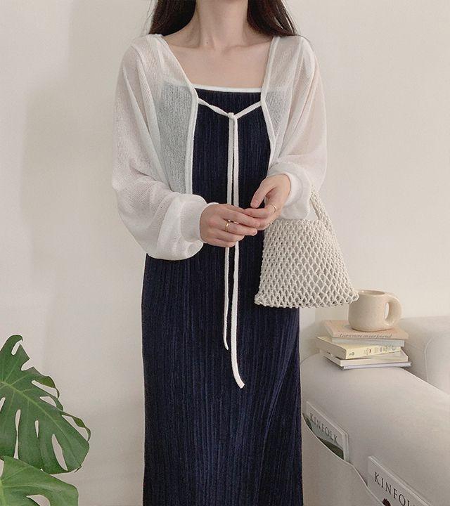 햇빛 린넨 리본 여름 볼레로 가디건_룩앤무드