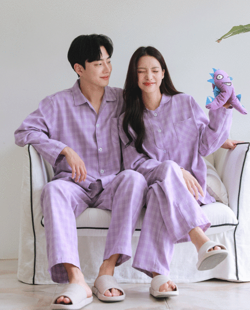 ♥당일발송♥(빅사이즈 추가)보라해 피치기모 커플 잠옷 루즈핏 파자마