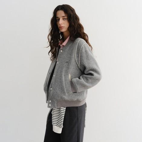 UNISEX BOUCLE WOOL VARSITY JACKET MELANGE GREY_UDJU5D124G2