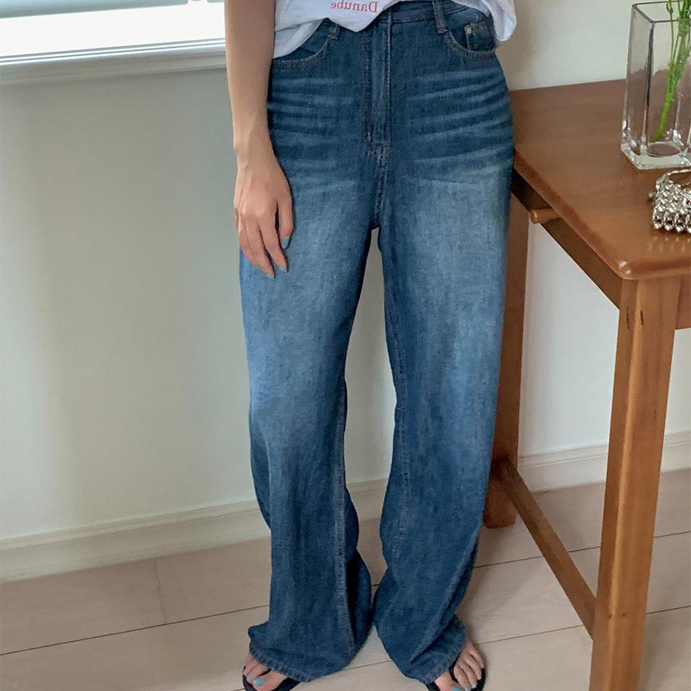 여름데님 쿨 일자핏 진청 흑청 데님 (2C) 아이스 쿨링 난스판 브러쉬 와이드청바지