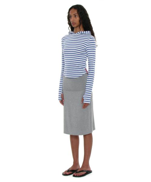 PWC 폴딩 웨이스트 저지 미디 스커트_멜란지