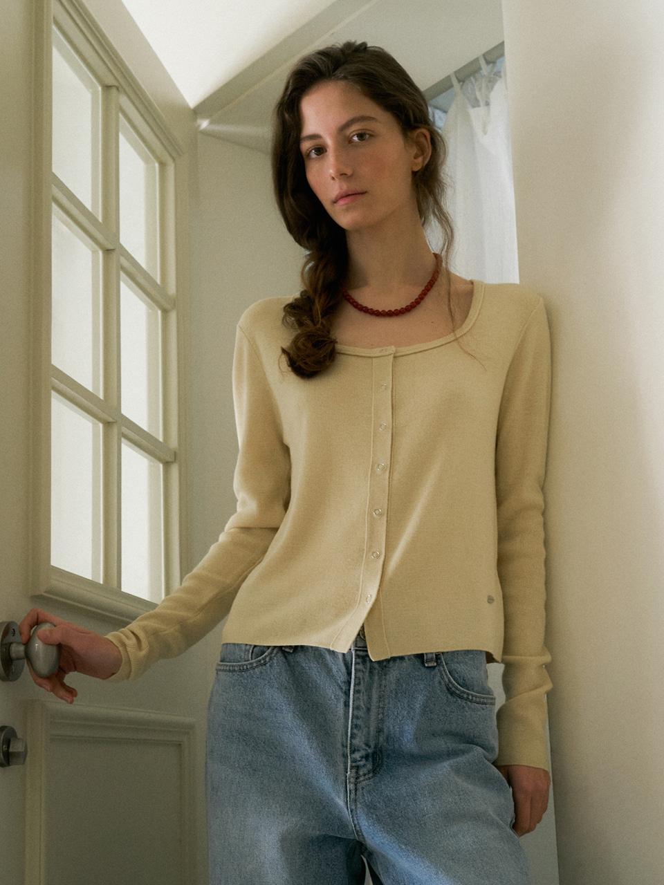 [3color] square knit cardigan 248