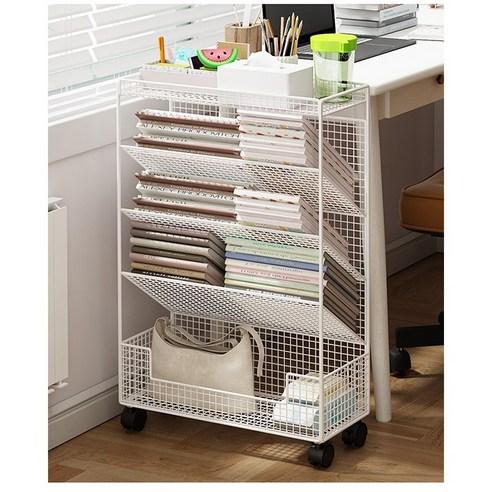 이동식 북카트 미니 책상정리 철제 수납랩 책꽂이, 화이트