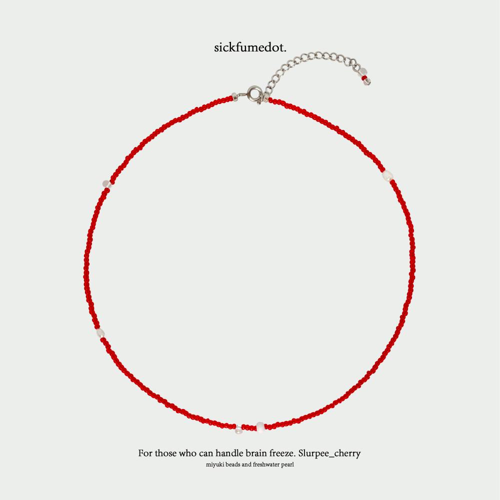 [식품닷/N] Slurpee_cherry Necklace 비즈목걸이 미유키비즈 담수진주