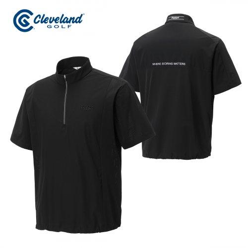 트리코트 메쉬배색 오버핏 남성 반집업 반팔 골프티셔츠_CGMTS32242BK