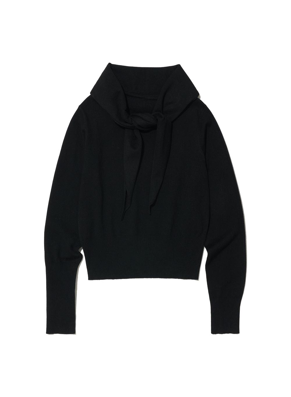 [WOMEN] 2WAY UNBALANCED SCARF KNIT CREWNECK_BLACK