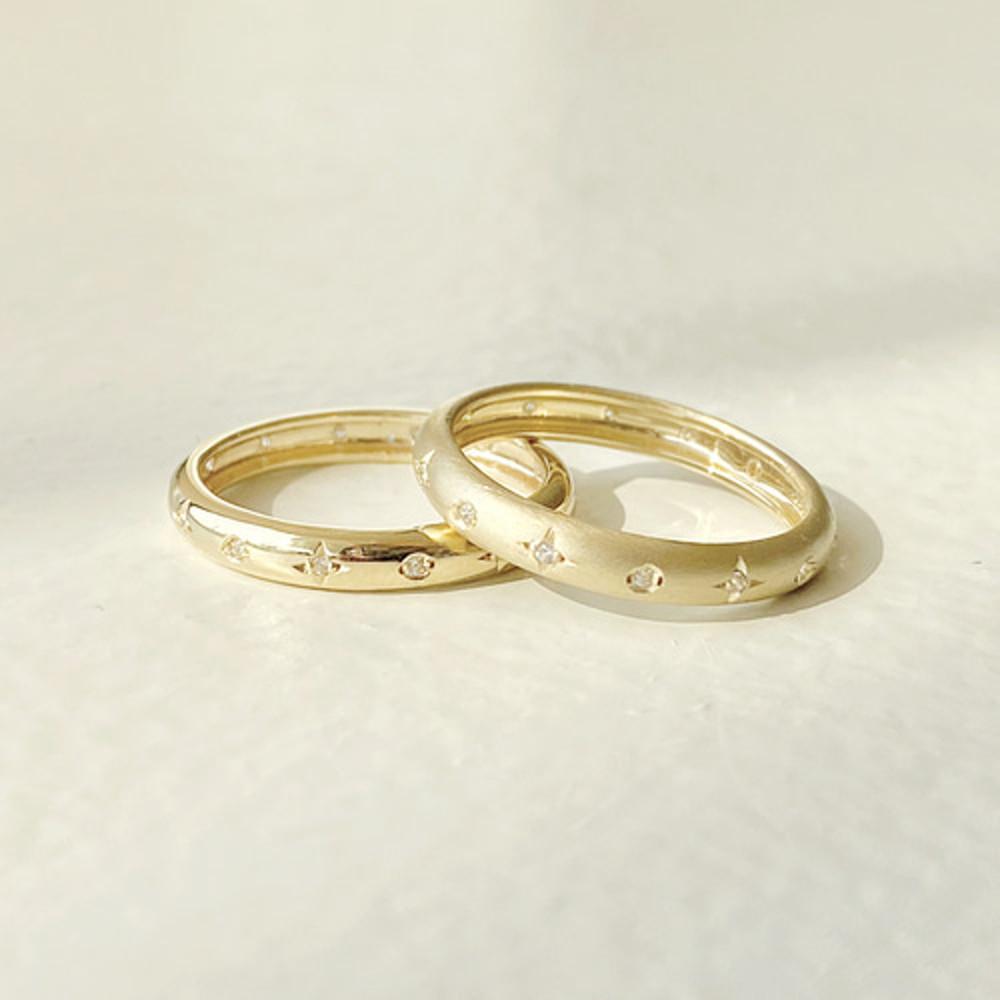 14k 18k 별조각 큐빅 볼드 라운드 우정 링 금 반지