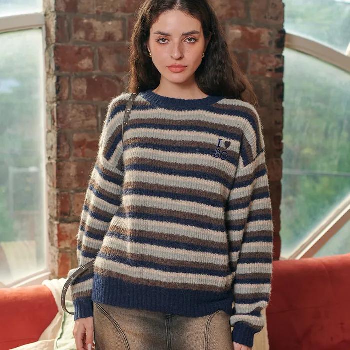 Candy Striped Sweater-Khaki