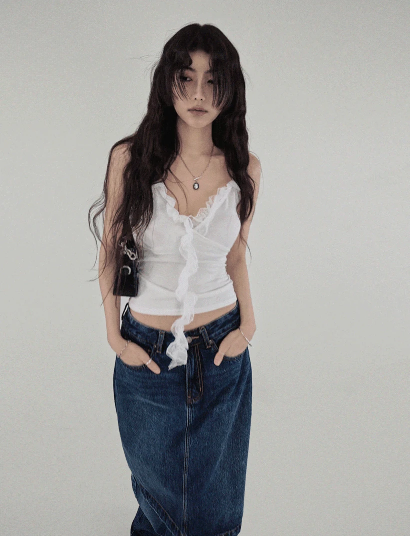 ERI LACE V-NECK FRILL WRAP SLEEVELESS 에리 레이스 v넥 슬리브리스 프릴 랩나시 (3COLORS)