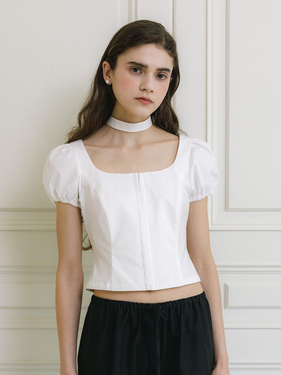 Choker set puff blouse (white)