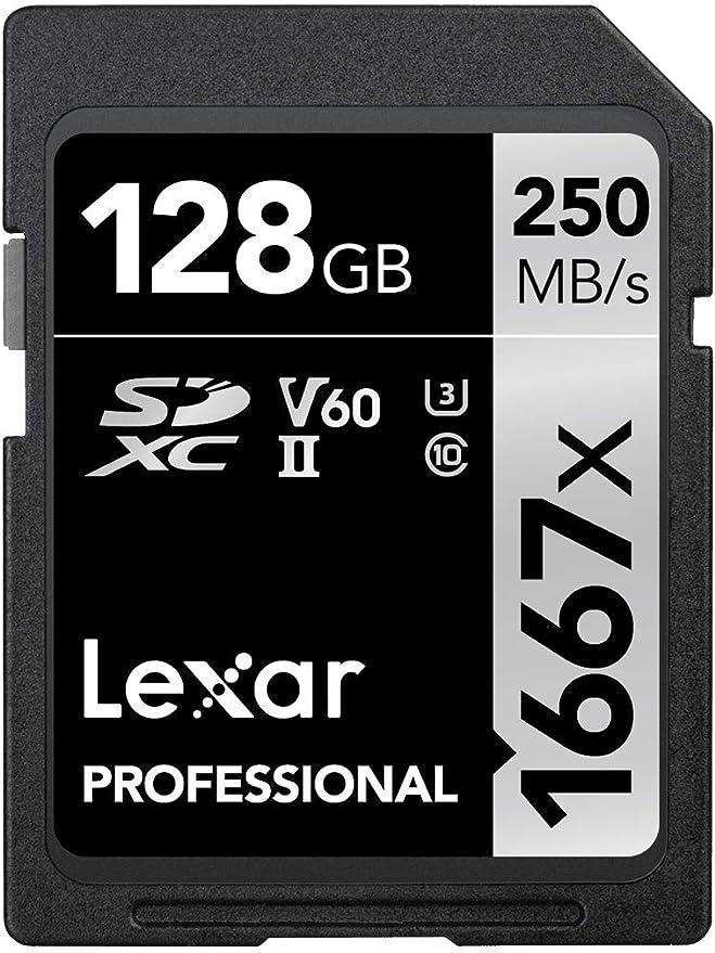 Lexar Professional 1667x SD Card 128GB, SDXC UHS-II Memory Card, Up To 250MB/s Read, for Professional Photographer, Videographer, Enthusiast (LSD128CB1667), Black