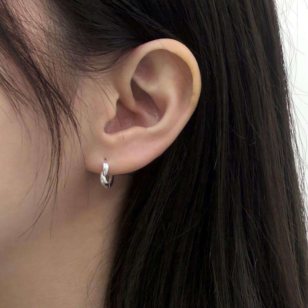 silver925 꼬임 드롭 원터치 링 귀걸이 (2 colors)