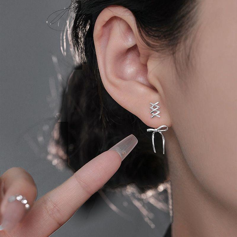 실버925 크로스 더블라인 발레코어 러블리 포인트 투웨이 스터드 귀걸이 [실버 골드] N286