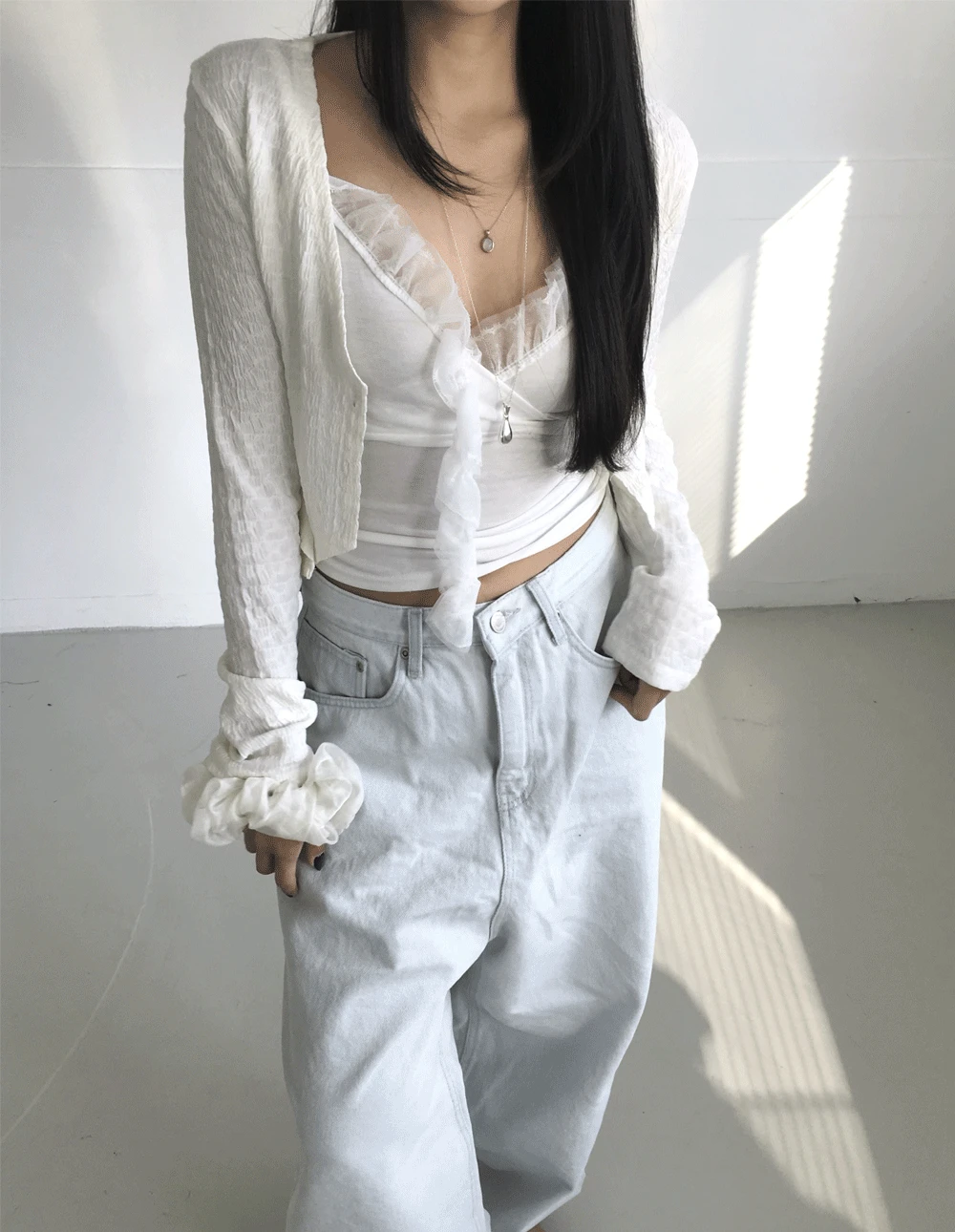 언발 컷 웨이브 가디건 - CD