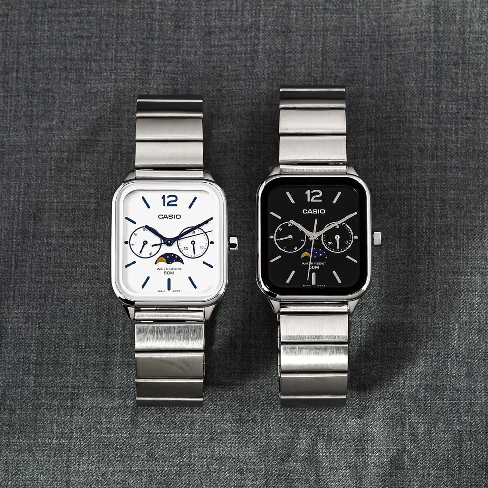 카시오 문페이즈 애플워치 스타일 클래식 비즈니스 사각 메탈 손목시계 MTP-M305