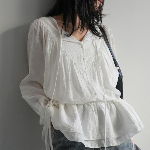 디어먼트 [단독] 🌸[직진배송][MNLB] 리라 셔링 스트랩 투웨이 롱 블라우스