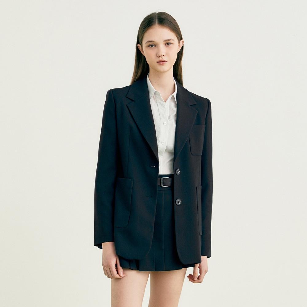 [라인어디션]클라 레터링 버튼 슬림핏 자켓 NWJKNC4200