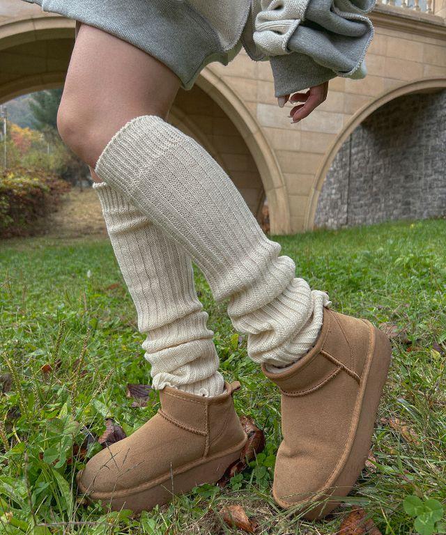 [4color] 1+1 덴프 골지 니트 레그 워머 겨울 니하이 무릎 다리 종아리 롱 레깅스 삭스