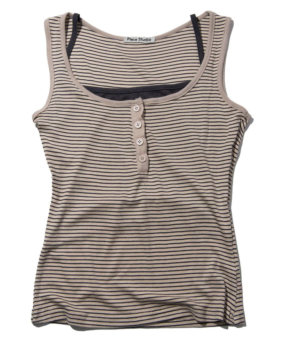 Snap Layered Stripe Slim Nashi Sleeveless _ 2COLOR