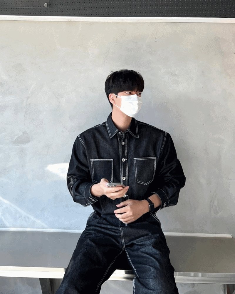 [SET]He Stitch Raw Setup Denim Jacket + Pants