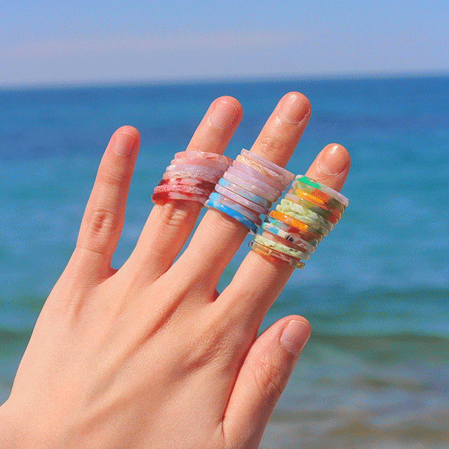 [무배] 얇은 파스텔 호마이카 마블링 반지세트 5pcs