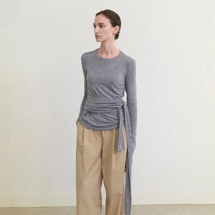 Waist wrap round wool t-shirts_M/GREY