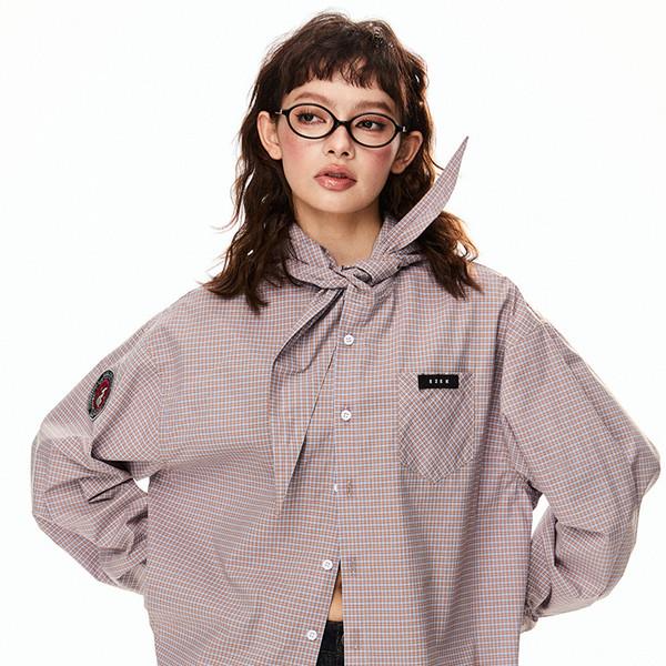 Retro original design hooded plaid shirt