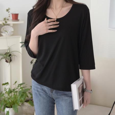 이런 상품 어때요? 여성 스판 유넥 기본 무지 7부 티셔츠 봄 여름 가을 루니아