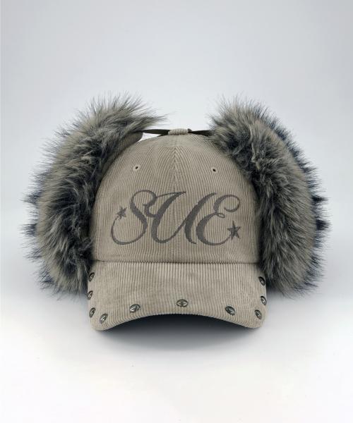 CORDUROY FUR EARFLAP CAP / BEIGE